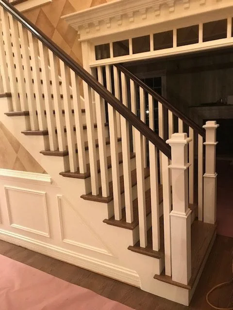 customized hardwood floor installation on staircase
